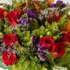 close up of red, purple and orange bouquet