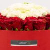 Red box with red roses and white heart