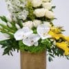 Gold pot with white & yellow flowers