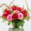 Mixed red & pink bouquet in a vase