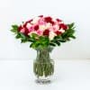 Mixed Colour Roses Bouquet With Glass Vase