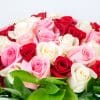 Mixed Colour Roses Bouquet With Glass Vase