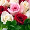 Mixed Colour Roses Bouquet With Glass Vase