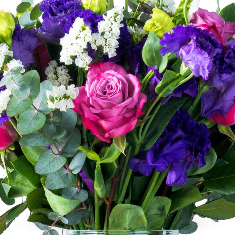 Rose Statice Eucalyptus Bouquet in Glass Vase - Image 2