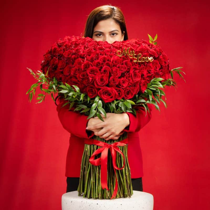 "My Love" Arrangement: Red Roses & Italian Ruscus (60 cm)