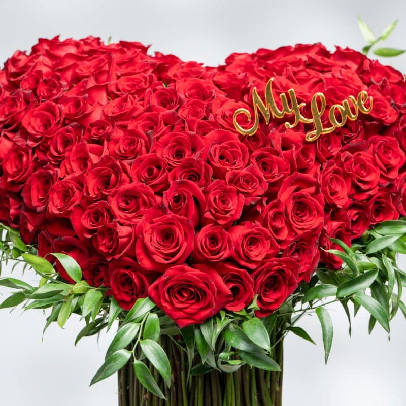 "My Love" Arrangement: Red Roses & Italian Ruscus (60 cm)