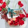 Romantic Basket of Red Roses, Peach Ranunculus & Echeveria with Chocolate