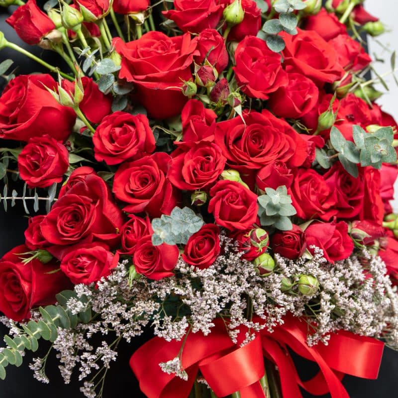 Bold Affection: Red Roses, Baby Roses with Limonium (H:60 cm)