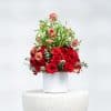 White Pot Floral Display with Red Roses, Baby Roses & Eucalyptus