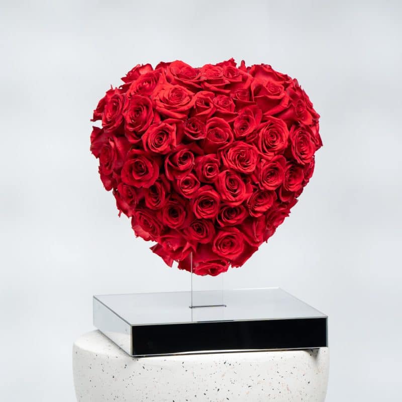 Romantic Red Roses Heart on Acrylic Glass Stand (45 cm)