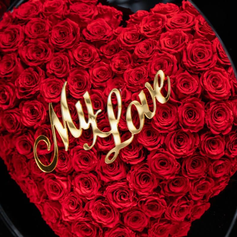 "My Love" Preserved Roses in Black Acrylic Valentine's Bag (45 cm)