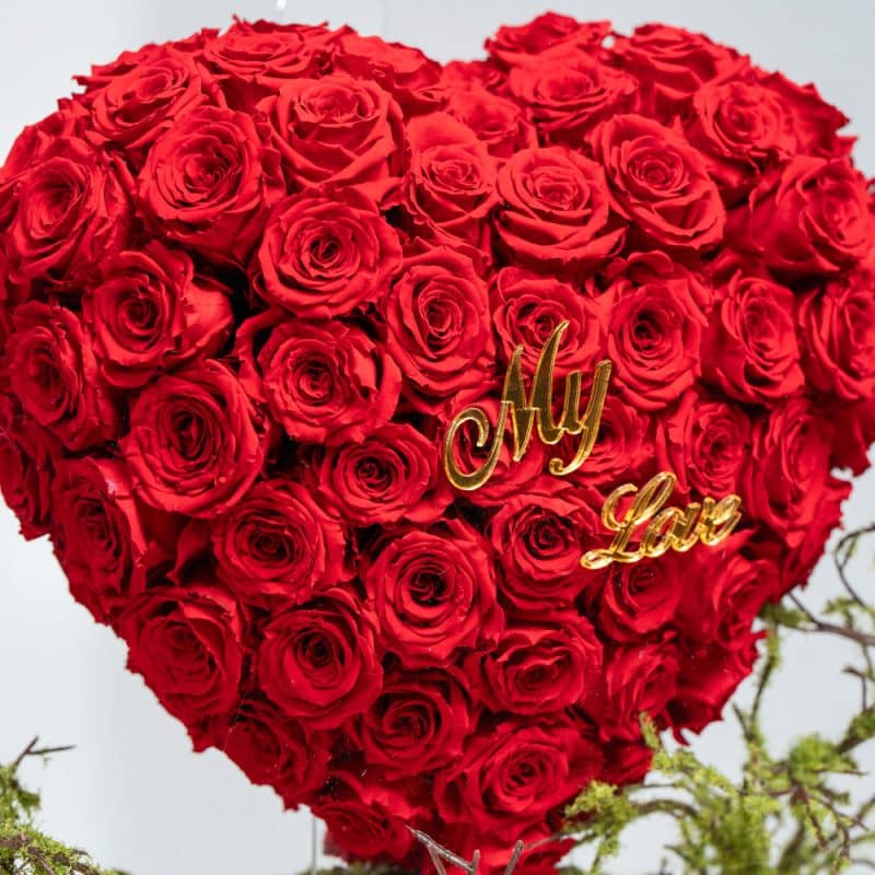 Acrylic Flower Bag (40 cm)-Preserved Roses & "My Love" Tag