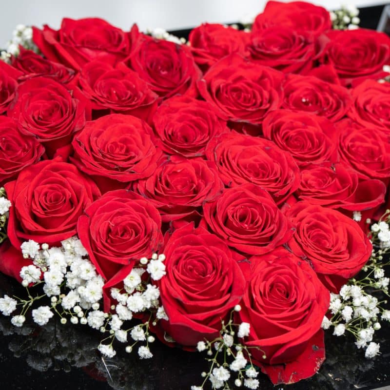 Valentine's Acrylic Box with Heart Red Roses & Chocolates