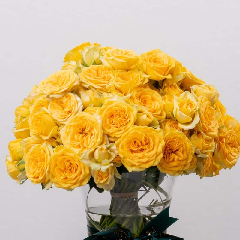 Yellow Spray Roses in Glass Vase - 23 CM