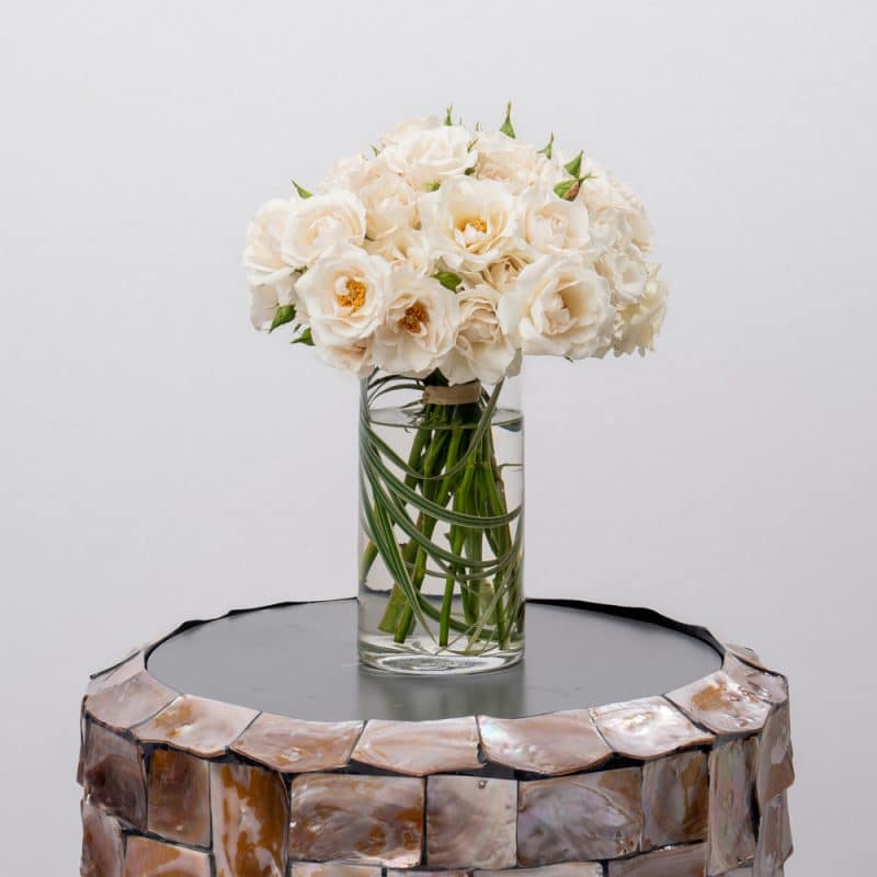 White Spray Roses in Glass Vase - 20 CM