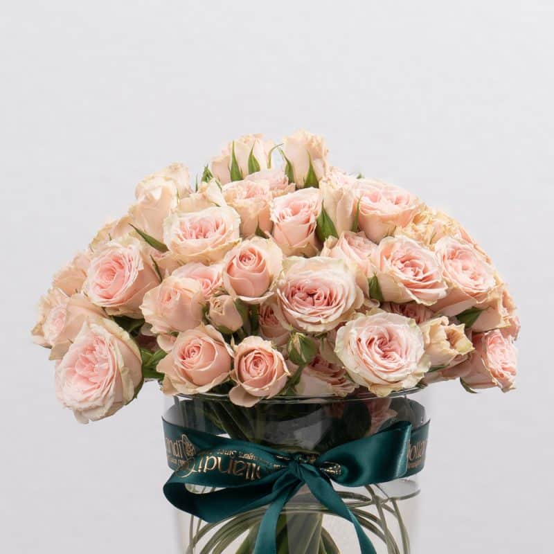 Peach Spray Roses in Glass Vase - 20 cm