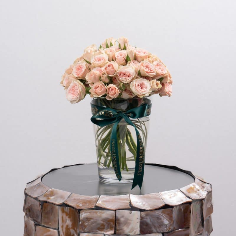 Peach Spray Roses in Glass Vase