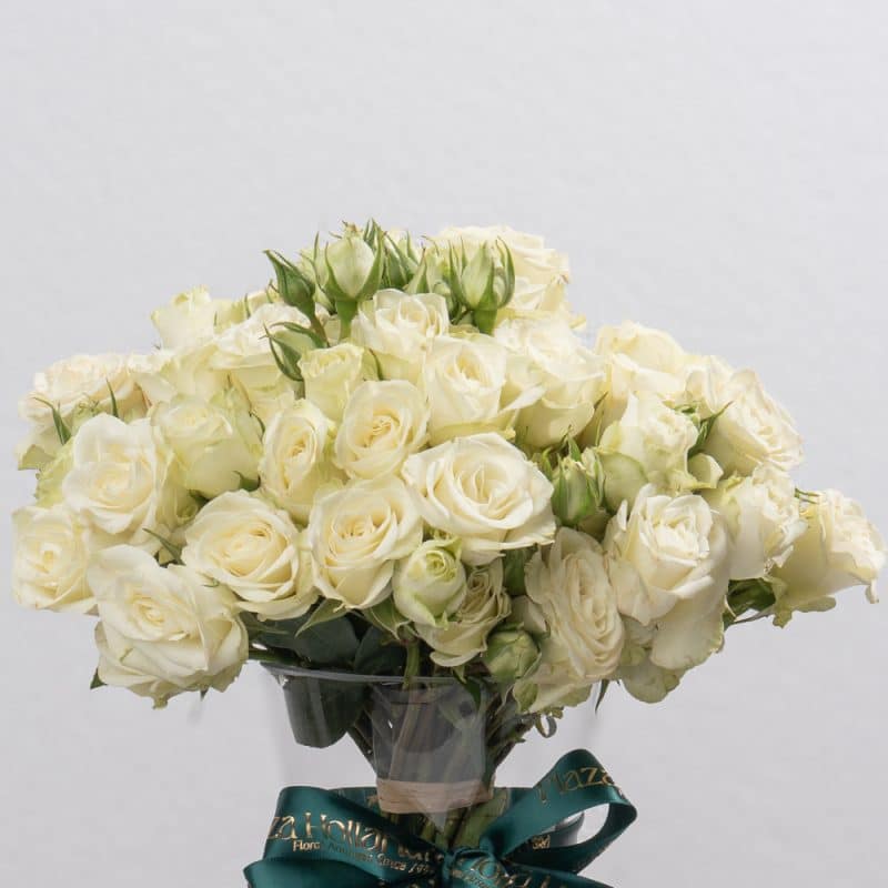 White Spray Roses in Glass Vase - 24 CM