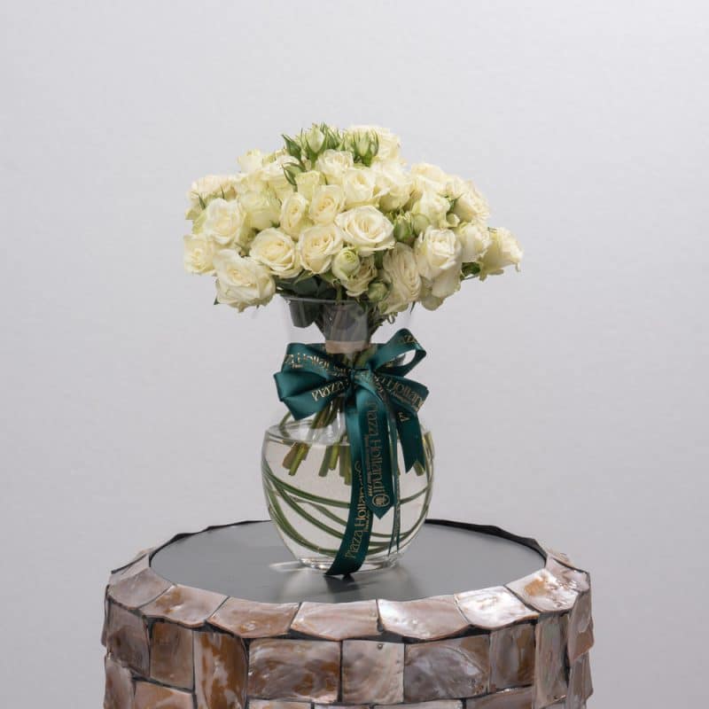 White Spray Roses in Glass Vase - 24 CM