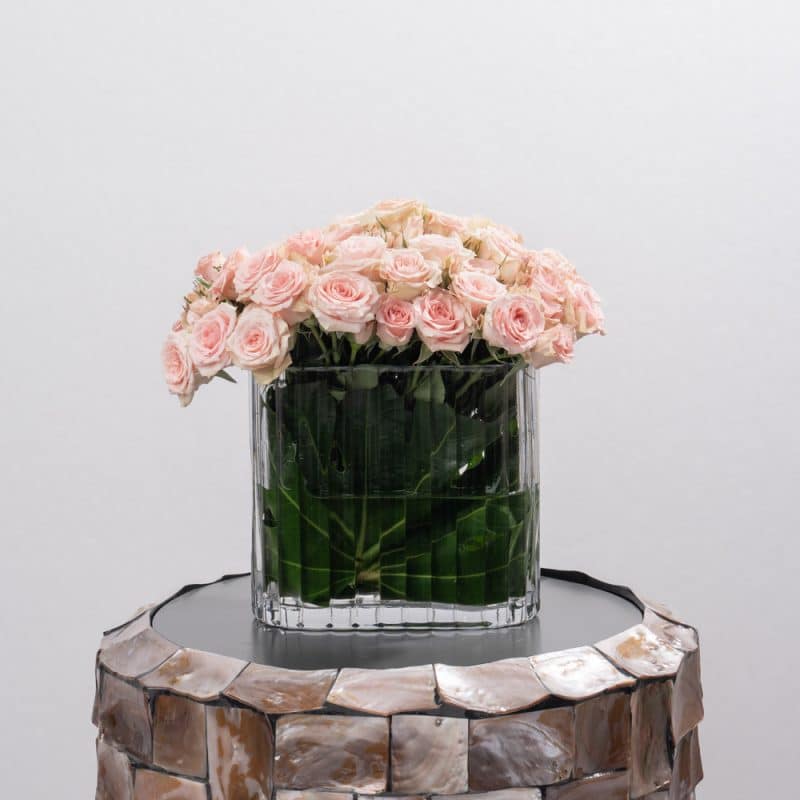 Peach Spray Roses in Rectangular Glass Vase - 18 cm