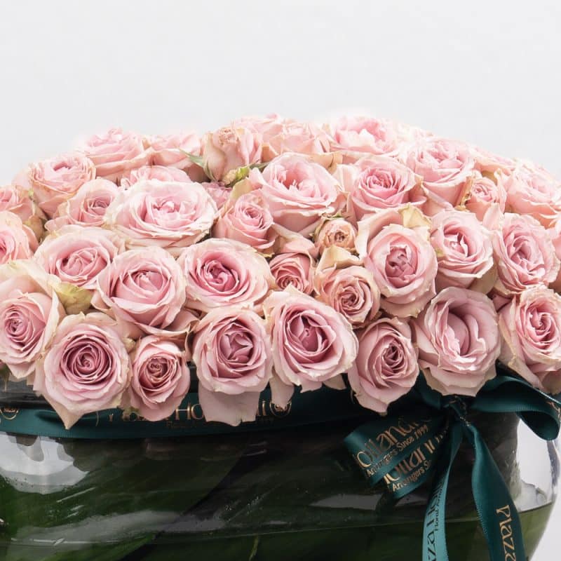 Light Purple Spray Roses in Rectangle Glass Bowl Vase - (31 x 14 x14 cm)