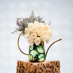 White roses, Limonium.