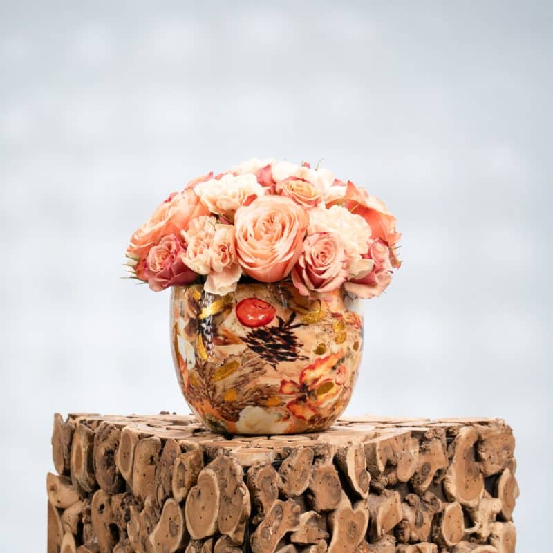 Elegant Peach Roses, Peach Carnation, and Peach Spray Roses in a  Metal Pot - 20CM