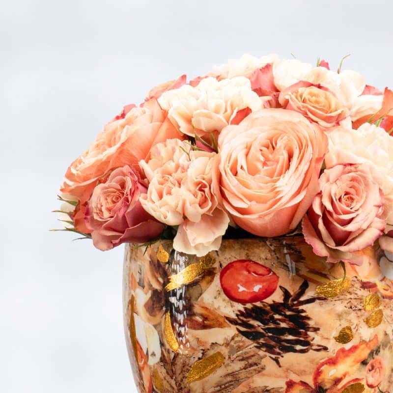 Elegant Peach Roses, Peach Carnation, and Peach Spray Roses in a  Metal Pot - 20CM