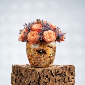 White Roses & Limonium in Pattern Designer Pot – 40cm