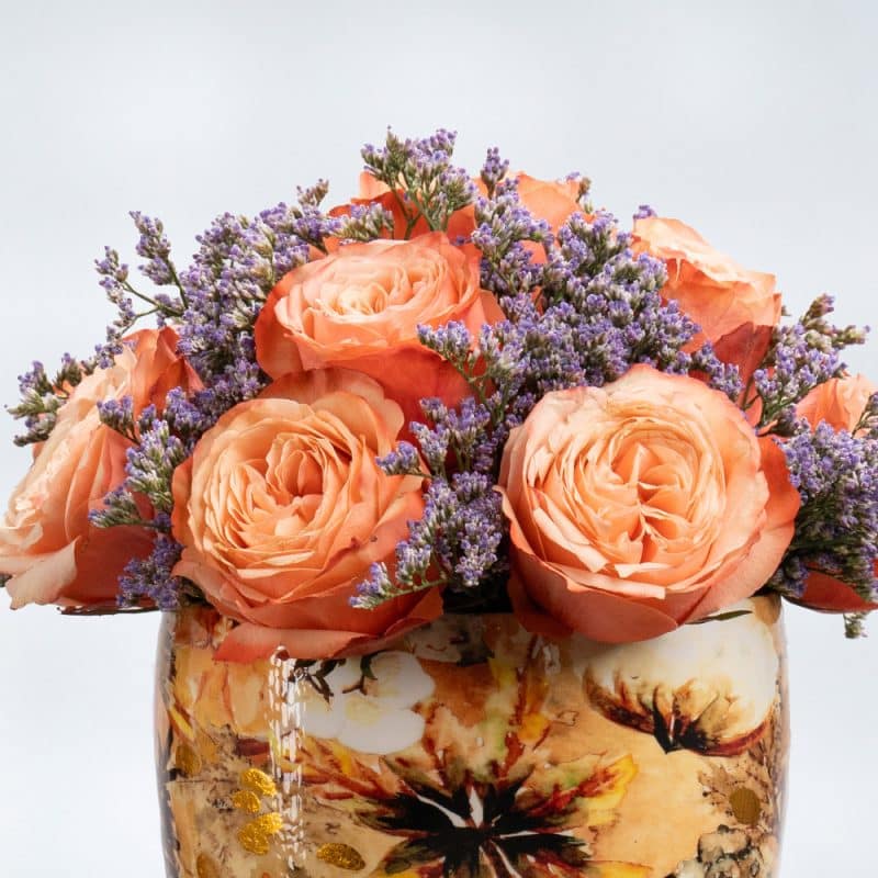 White Roses & Limonium in Pattern Designer Pot – 40cm