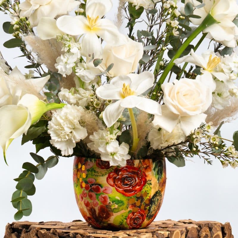 Timeless Grace with White Roses, Tulips and Pampas