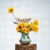 Lunar Bloom: Sunflowers & Roses in Metal Designer Pot
