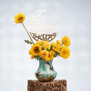 Lunar Bloom: Sunflowers & Roses in Metal Designer Pot