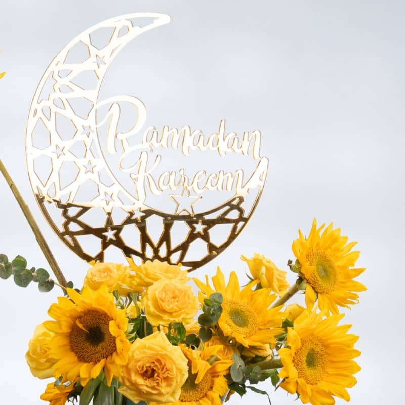 Lunar Bloom: Sunflowers & Roses in Metal Designer Pot