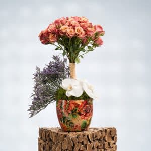 Limonium & White Cymbidium in Metal Pot – 50cm