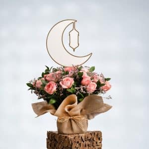 Dreamy Garden Roses Under the Crescent Moon with Lantern