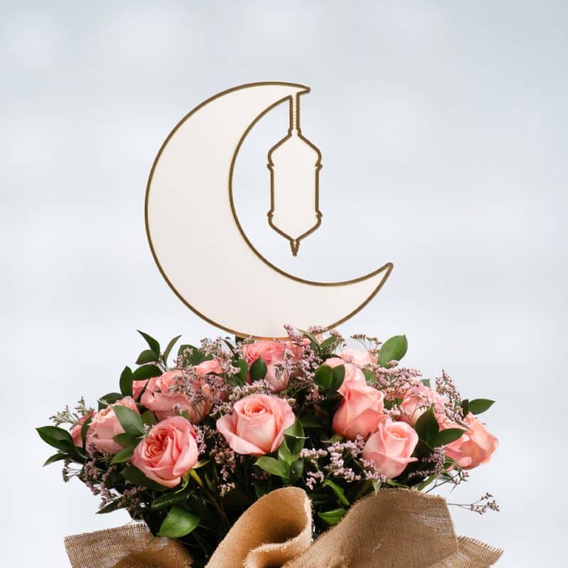 Dreamy Garden Roses Under the Crescent Moon with Lantern