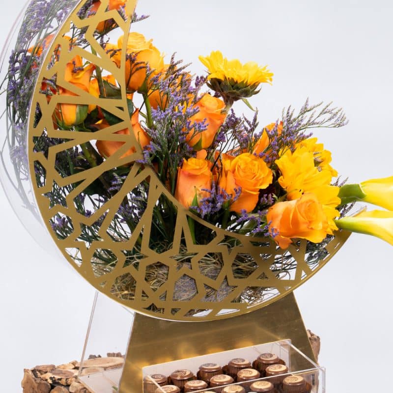 Radiant Moon with Sunflowers and Yellow Calla Lilies With Chocolate