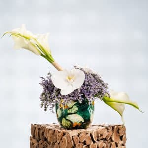 Elegant Floral Arrangement with White Calla Lilies, Limonium, White Cymbidium – 40cm