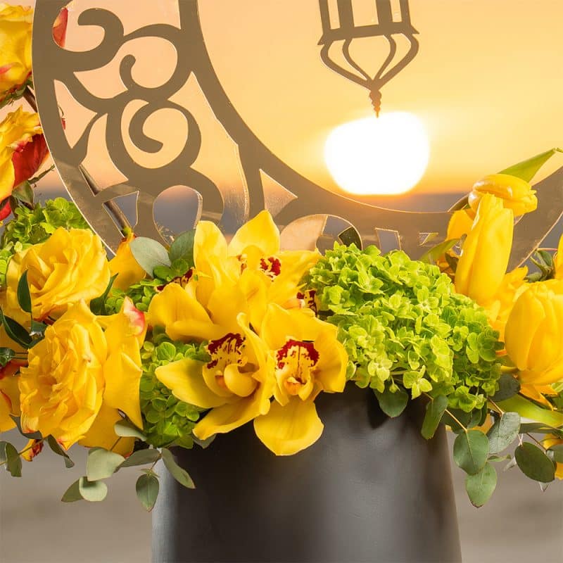 Golden Elegance with Yellow Roses, Tulips and Cymbidium