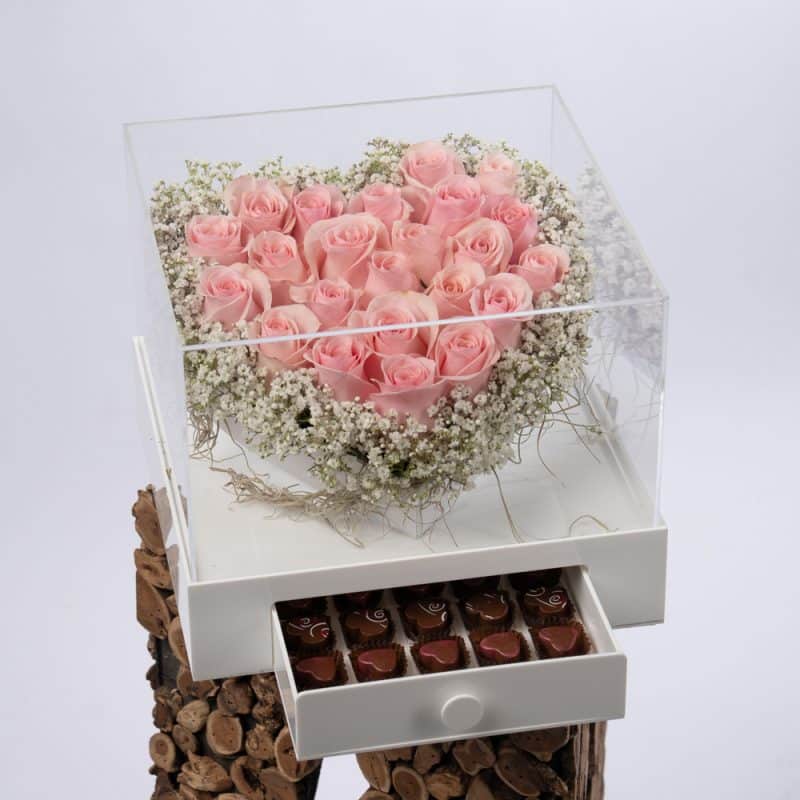 Gypsophila and Pink Roses in an Acrylic