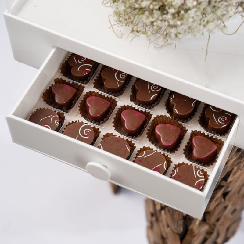 Delicate Love: Gypsophila and Pink Roses in an Acrylic Box with Chocolate