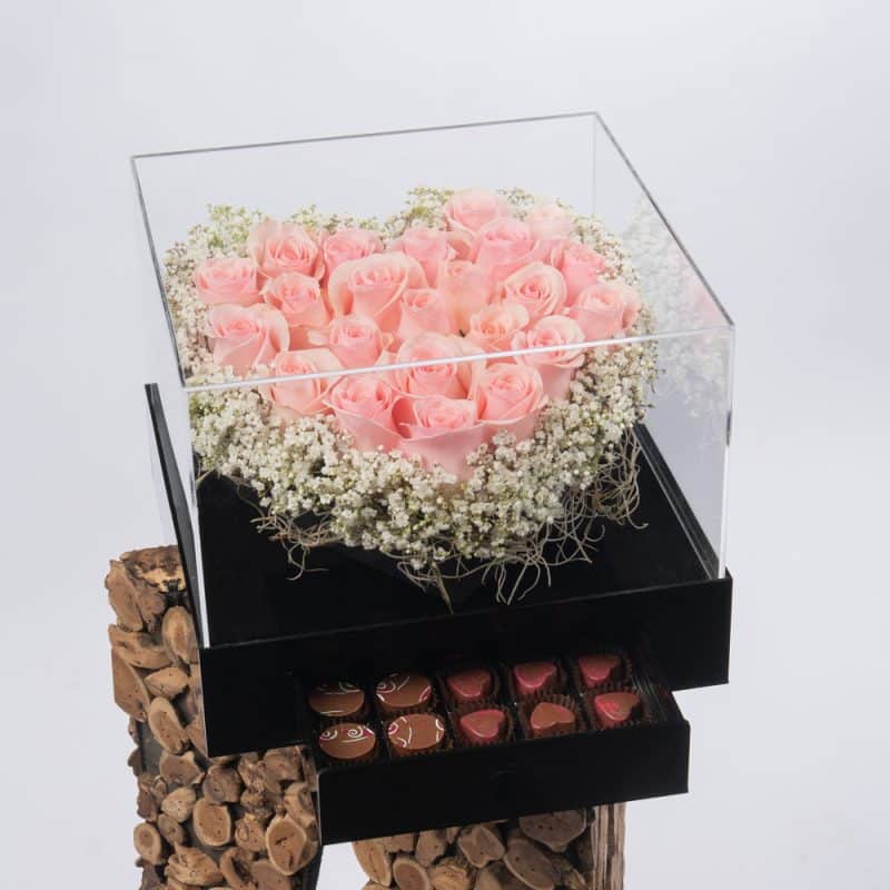 Sweet Harmony: Gypsophila & Pink Roses with Premium Chocolate