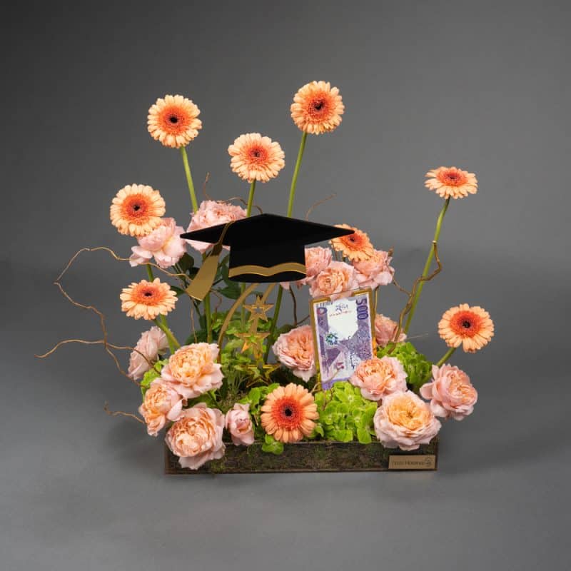 Graduation Flowers with Gerbera, Spray Roses & Green Hydrangea
