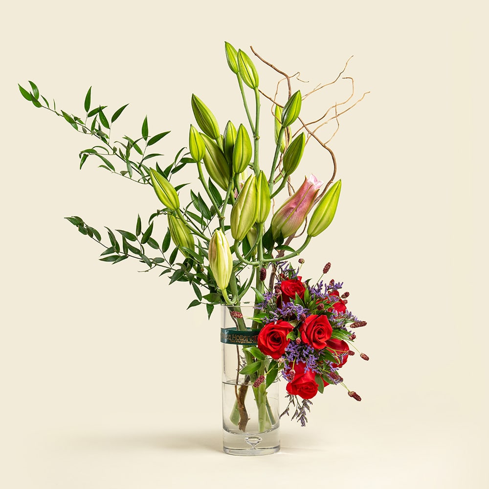 Rose,italian ruscus ,limonium,sanguisorba,lily