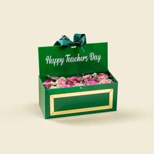 Pink Roses in Green Acrylic Box
