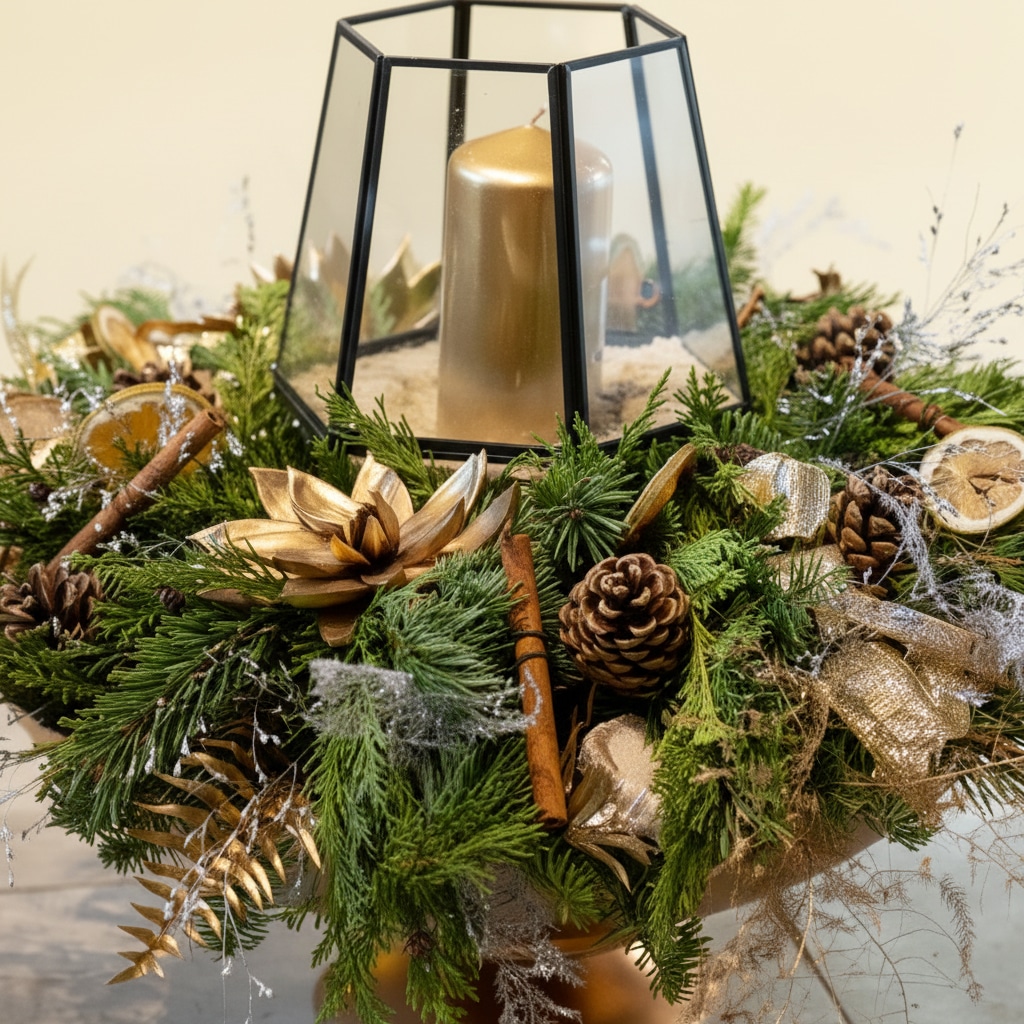 3.2 Luxury Gold Candle Christmas Arrangement in Fiber Bowl